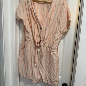 LOFT Peach and White Striped Romper